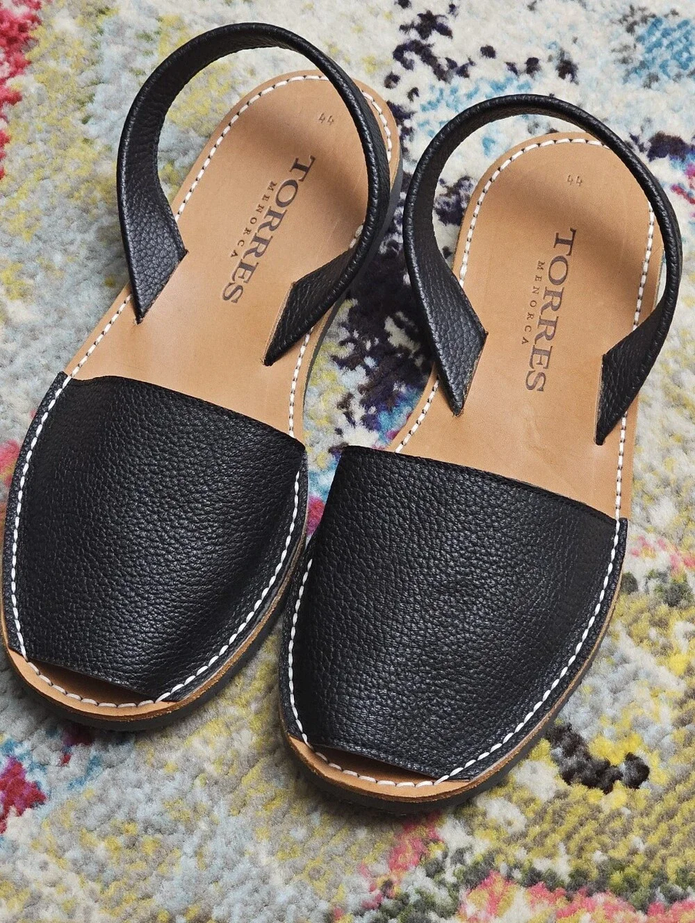 Torres Menorca Menorquinas Sandals Mens Size EU 44 / US 11 Black Pebbled Leather